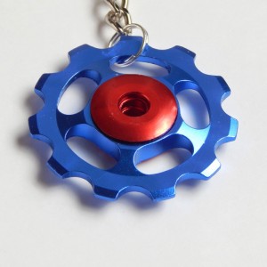 blue red Jockey wheel key ring